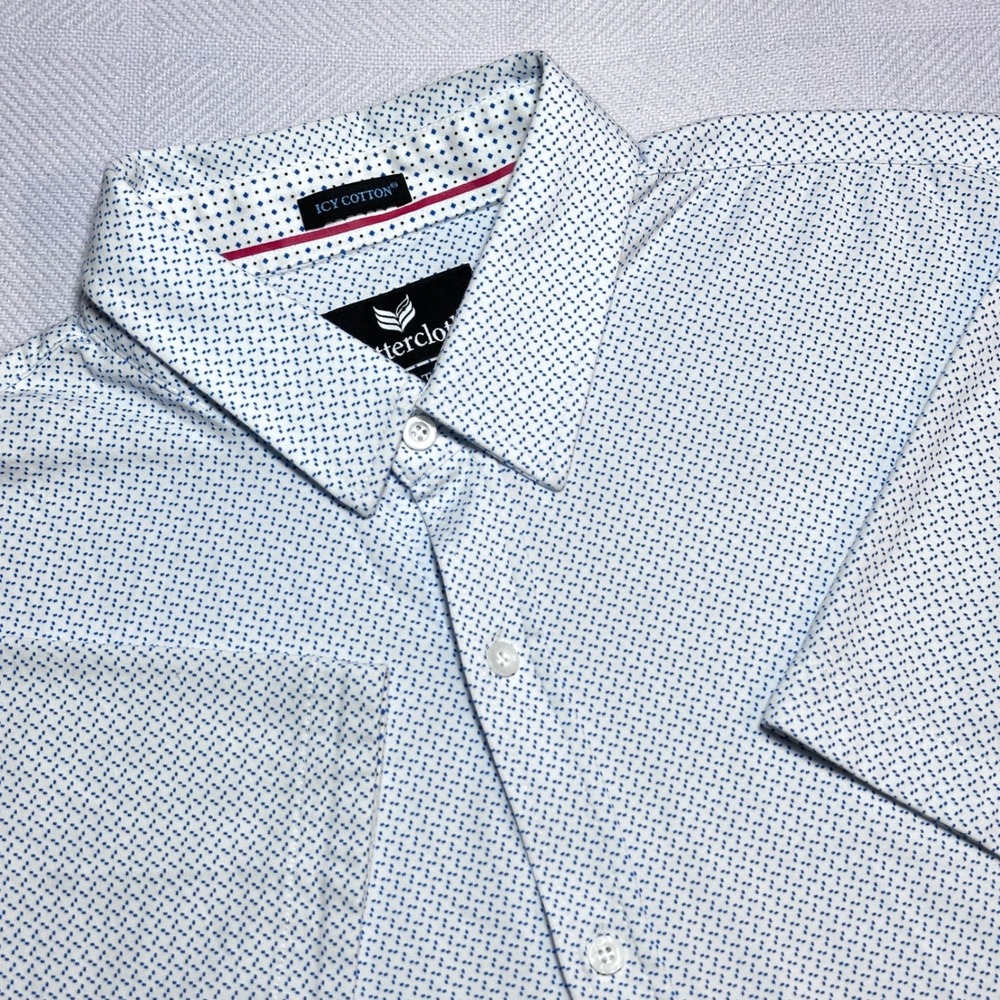 Buttercloth Button Up Shirt Mens XL Tall Fit Icy Cotton Microprint White Blue